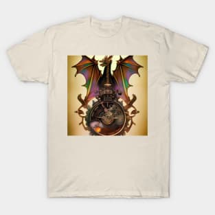 Steampunk Clockwork Dragon with Rainbow Wings T-Shirt